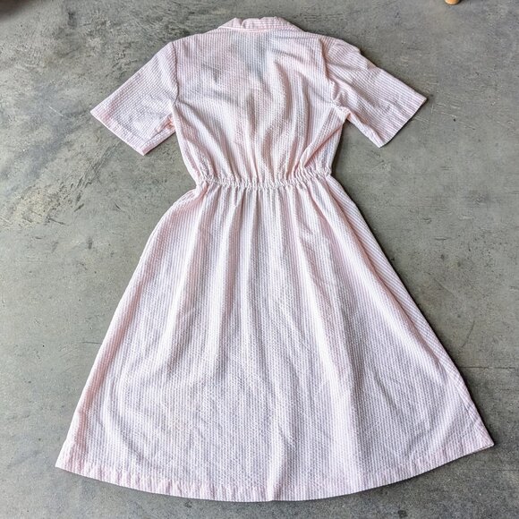 Vintage Kenny Classics Pink White Seersucker Stripe Shirtdress size 10 - Picture 8 of 8